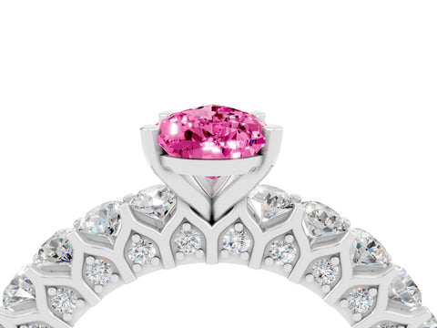 White gold Pear Cut Pink Sapphire Solitaire Ring with Shared Prong Pavé Band and Four-Prong Setting_4