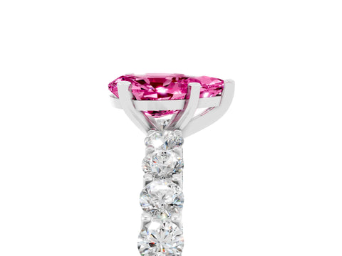 White gold Pear Cut Pink Sapphire Solitaire Ring with Shared Prong Pavé Band and Four-Prong Setting_5