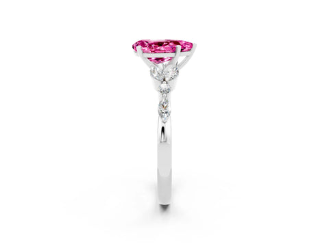 White gold Pear Cut Pink Sapphire Solitaire Ring with Side Stones and Four-Prong Setting_14
