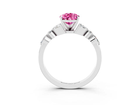 White gold Pear Cut Pink Sapphire Solitaire Ring with Side Stones and Four-Prong Setting_15