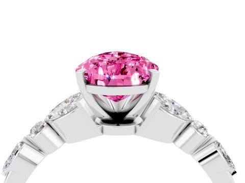 White gold Pear Cut Pink Sapphire Solitaire Ring with Side Stones and Four-Prong Setting_16