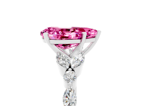 White gold Pear Cut Pink Sapphire Solitaire Ring with Side Stones and Four-Prong Setting_17