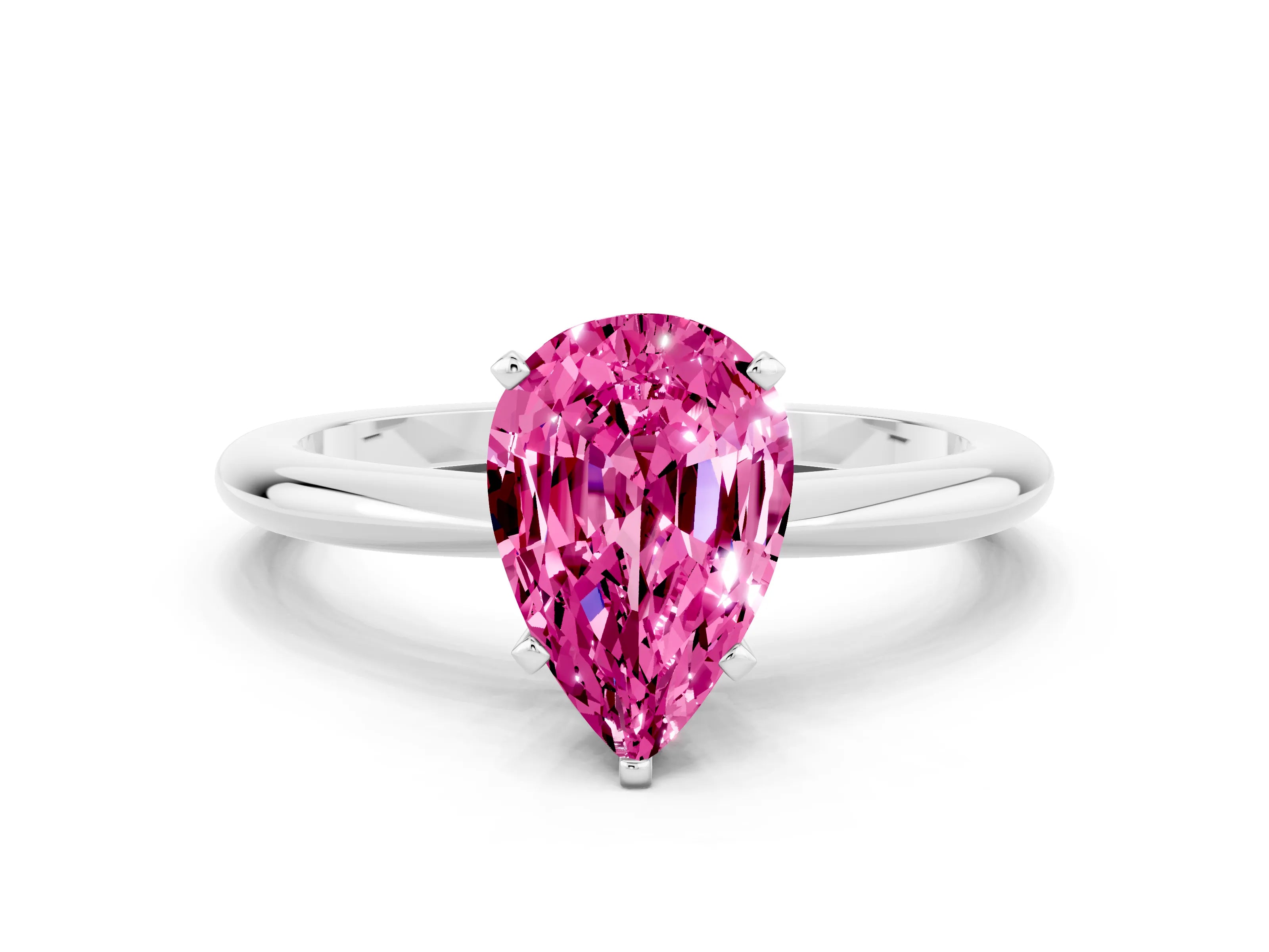 White gold Pear Cut Pink Sapphire Solitaire Ring with Six-Prong Setting and Classic Band_12