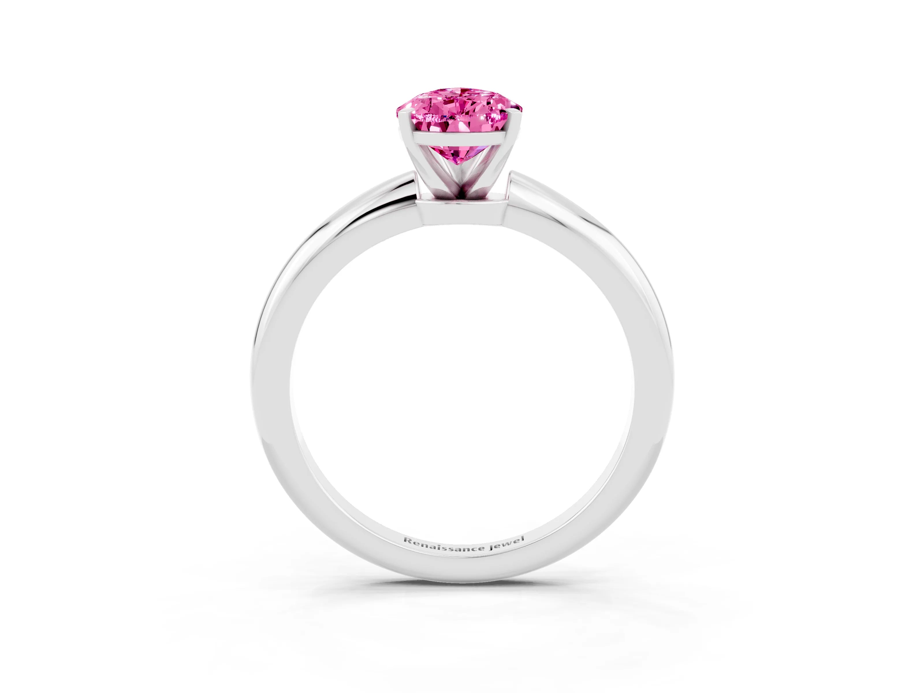White gold Pear Cut Pink Sapphire Solitaire Ring with Six-Prong Setting and Classic Band_15