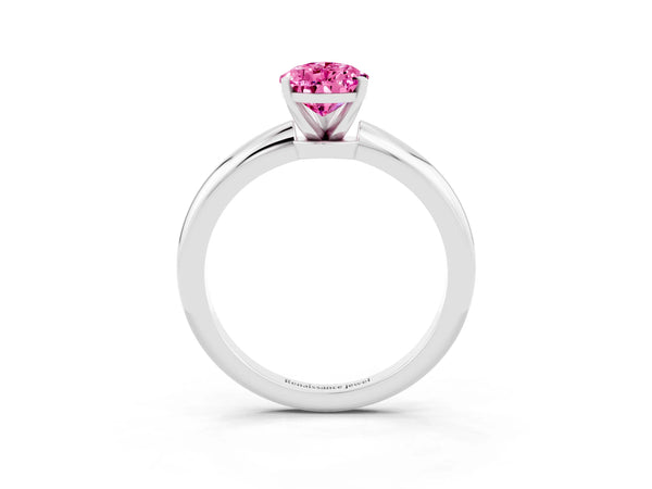 Platinum Pear Cut Pink Sapphire Solitaire Ring with Six-Prong Setting and Classic Band