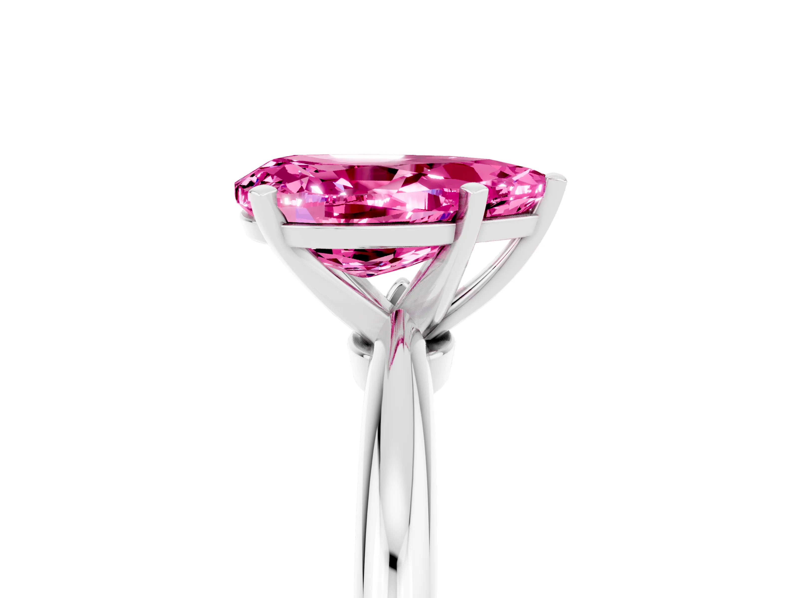 White gold Pear Cut Pink Sapphire Solitaire Ring with Six-Prong Setting and Classic Band_5