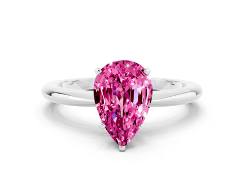 White gold Pear Cut Pink Sapphire Solitaire Ring with Six-Prong Setting and Classic Band