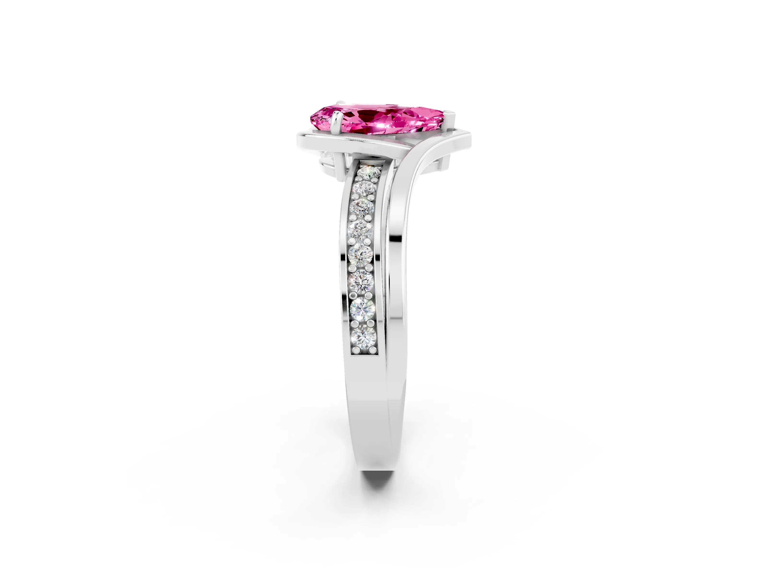 White gold Pear Cut Pink Sapphire Solitaire Ring with Split Shank and Prong Setting_2
