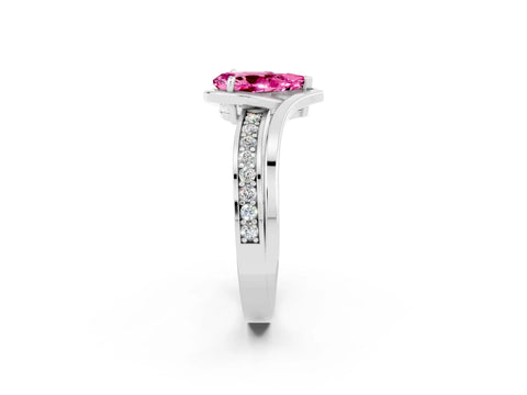 White gold Pear Cut Pink Sapphire Solitaire Ring with Split Shank and Prong Setting_2
