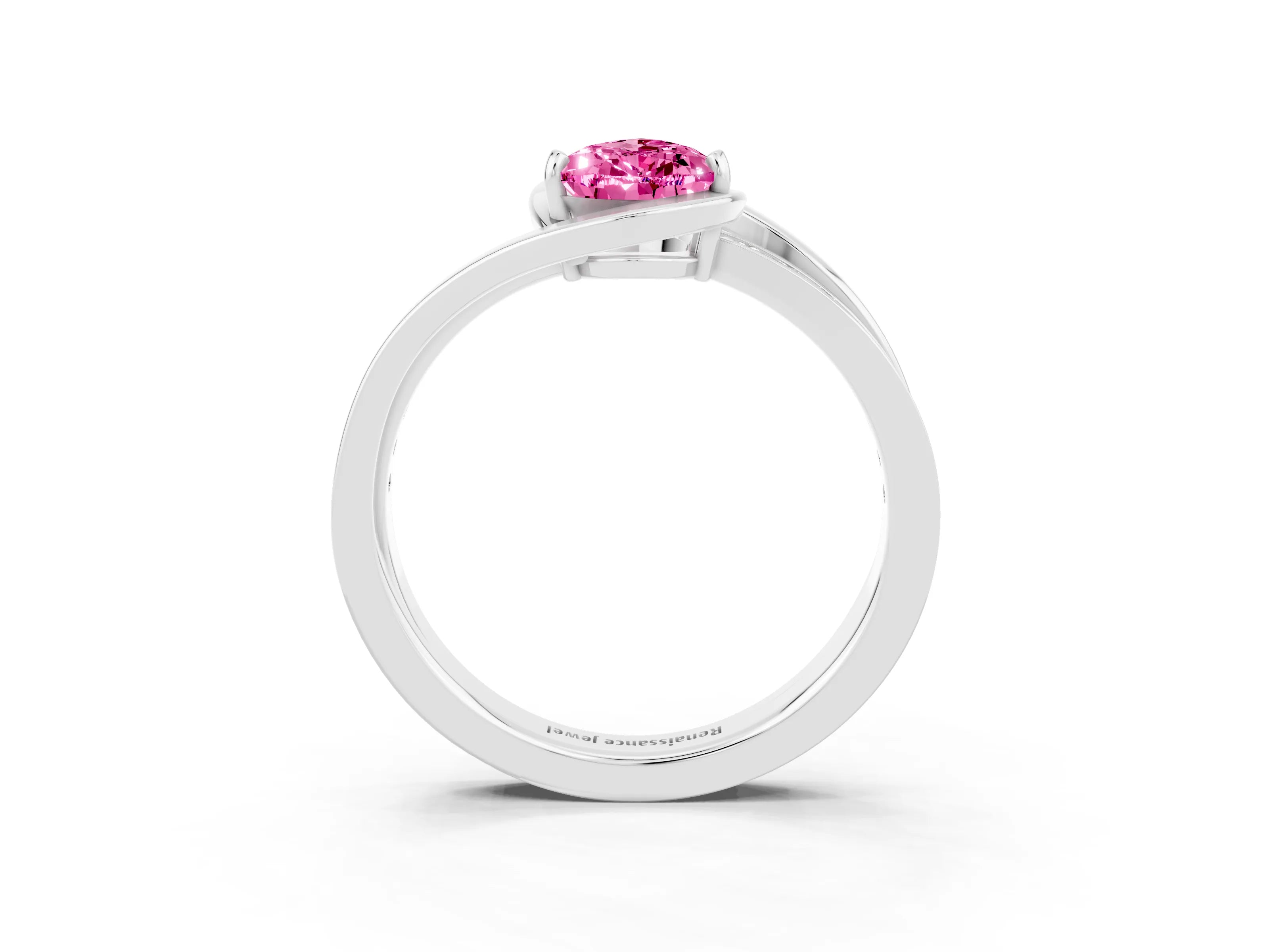 White gold Pear Cut Pink Sapphire Solitaire Ring with Split Shank and Prong Setting_3