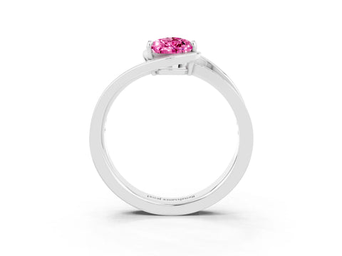 White gold Pear Cut Pink Sapphire Solitaire Ring with Split Shank and Prong Setting_3
