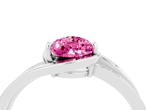 White gold Pear Cut Pink Sapphire Solitaire Ring with Split Shank and Prong Setting_4