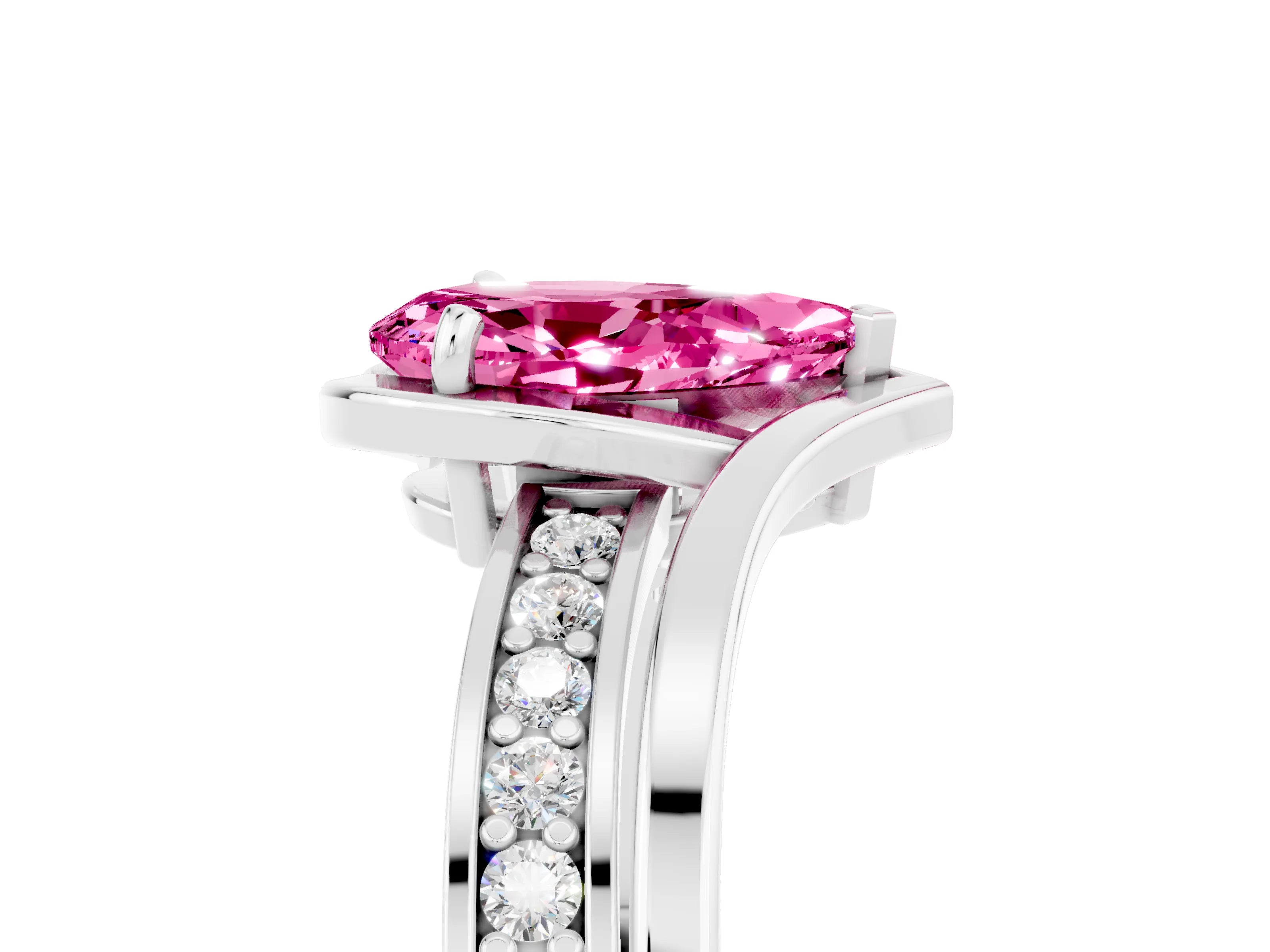 White gold Pear Cut Pink Sapphire Solitaire Ring with Split Shank and Prong Setting_5