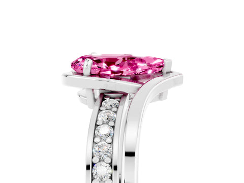 White gold Pear Cut Pink Sapphire Solitaire Ring with Split Shank and Prong Setting_5