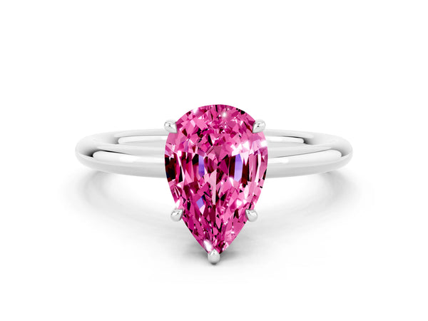 Platinum Pear Cut Pink Sapphire Solitaire Ring with Thin Band and Four-Prong Setting