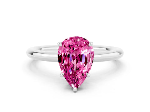 White gold Pear Cut Pink Sapphire Solitaire Ring with Thin Band and Four-Prong Setting_36