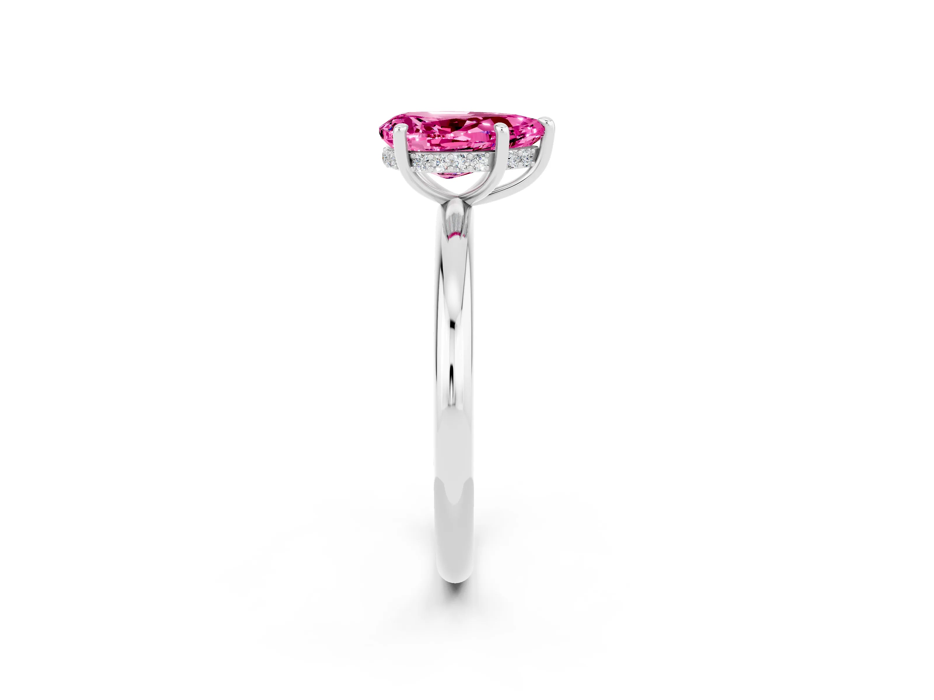 White gold Pear Cut Pink Sapphire Solitaire Ring with Thin Band and Four-Prong Setting_38