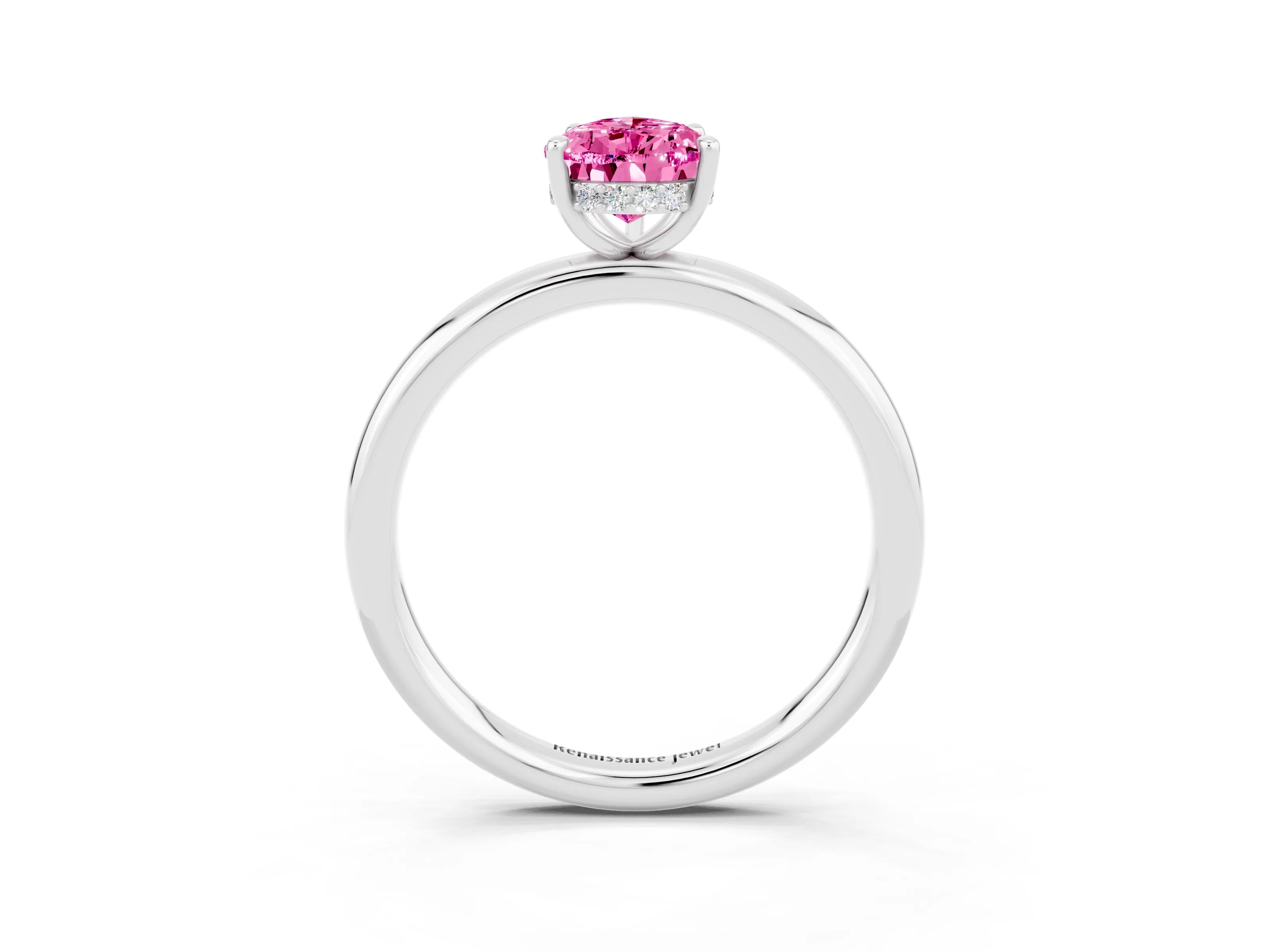 White gold Pear Cut Pink Sapphire Solitaire Ring with Thin Band and Four-Prong Setting_39
