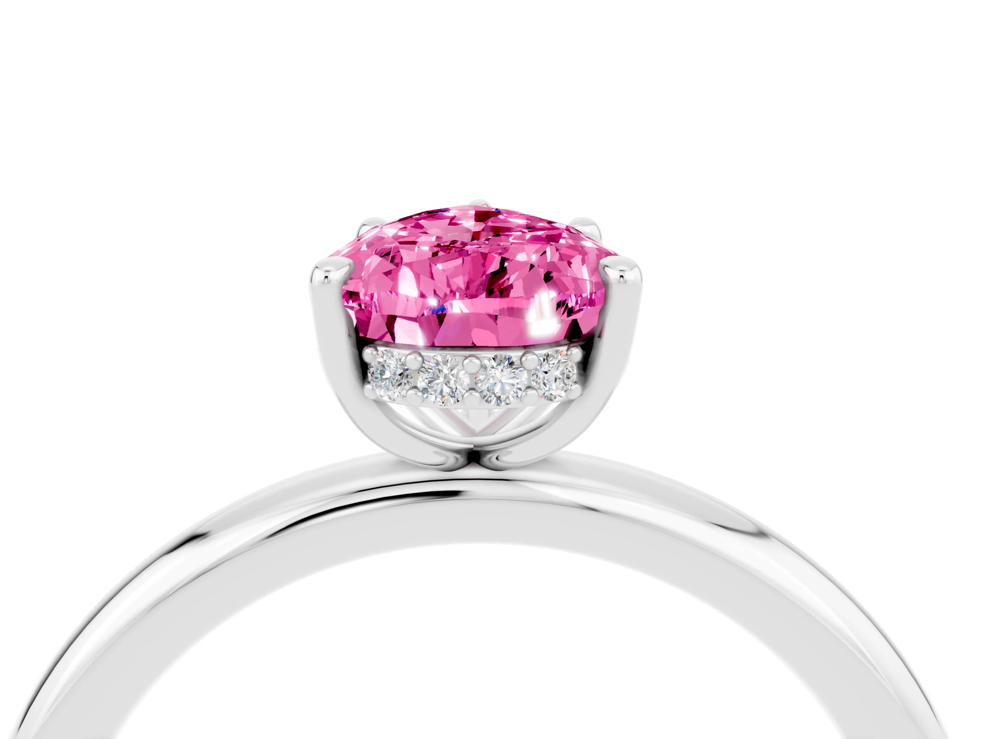 White gold Pear Cut Pink Sapphire Solitaire Ring with Thin Band and Four-Prong Setting_40