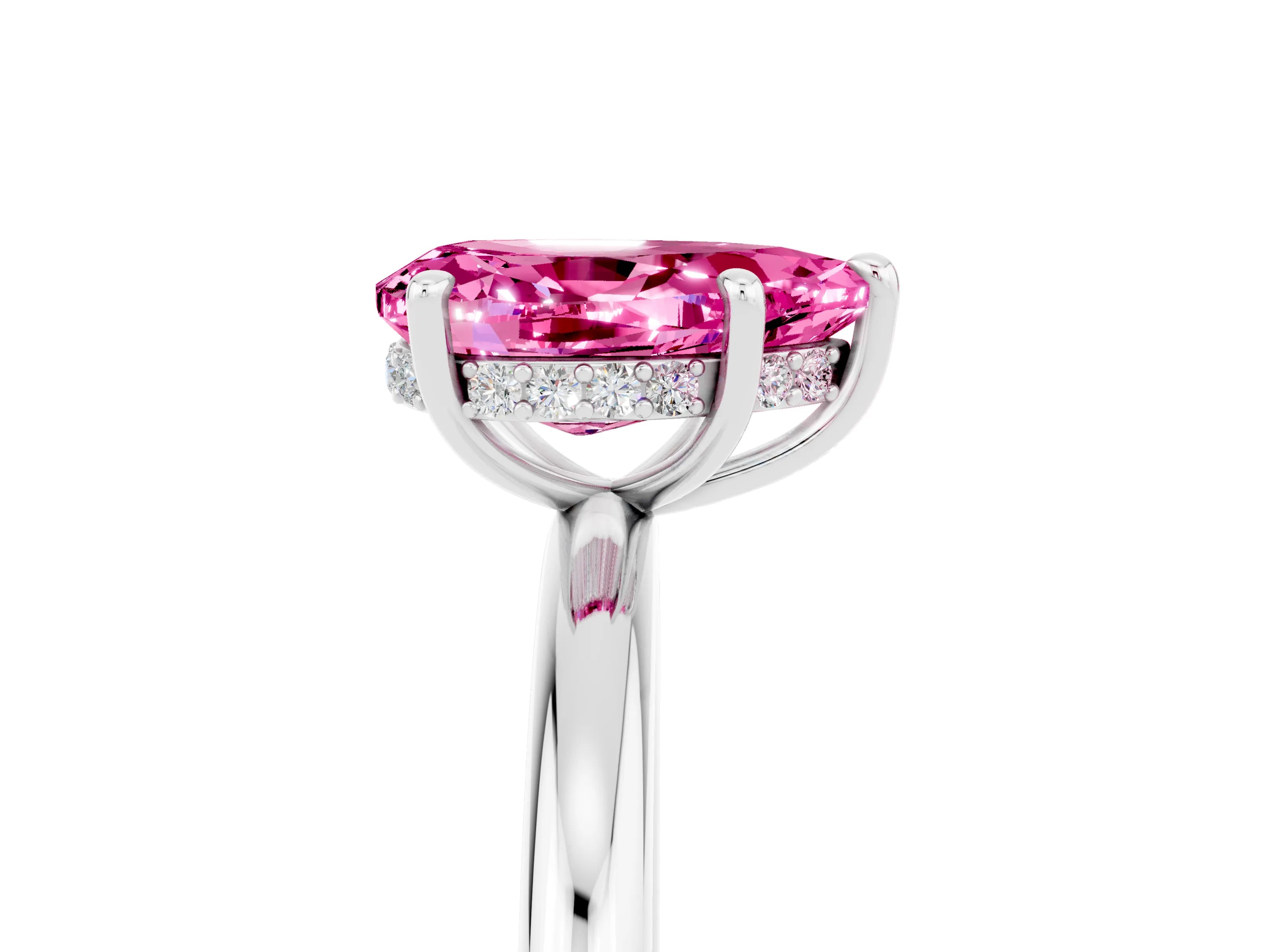 White gold Pear Cut Pink Sapphire Solitaire Ring with Thin Band and Four-Prong Setting_41