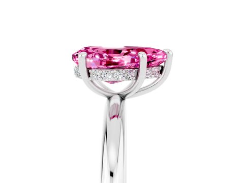 White gold Pear Cut Pink Sapphire Solitaire Ring with Thin Band and Four-Prong Setting_41