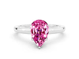White gold Pear Cut Pink Sapphire Solitaire Ring with Thin Band and Prong Setting_12