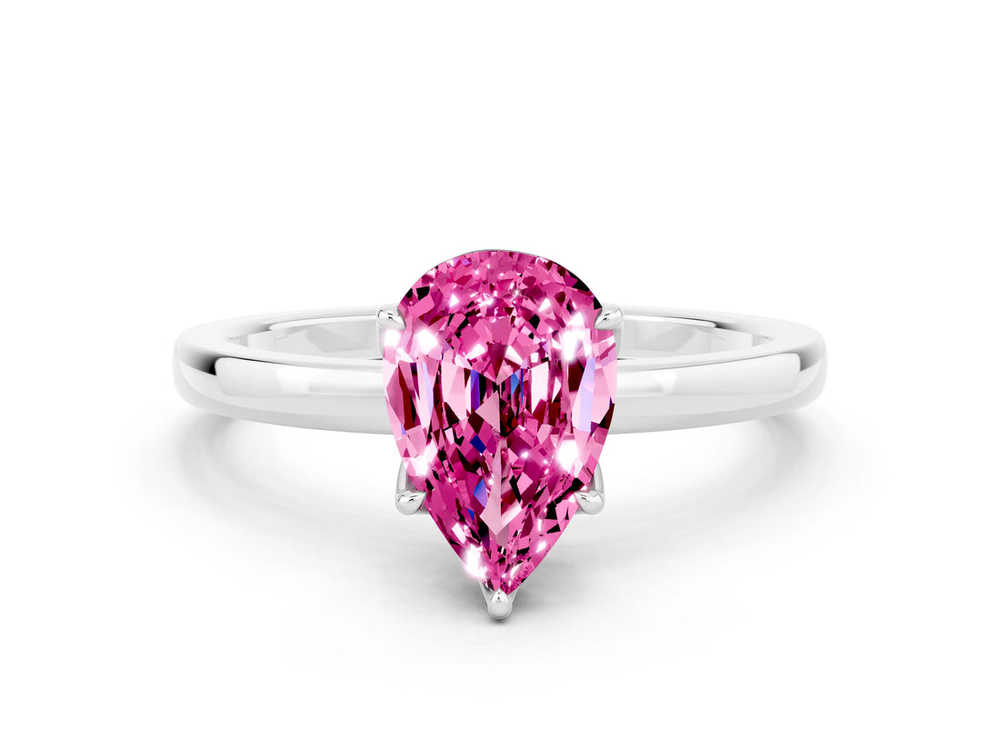 White gold Pear Cut Pink Sapphire Solitaire Ring with Thin Band and Prong Setting_18