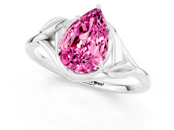 Platinum Pear Cut Pink Sapphire Solitaire Ring with Twist Band and Four-Prong Setting