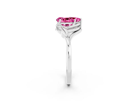 White gold Pear Cut Pink Sapphire Solitaire Ring with Twist Band and Four-Prong Setting_14