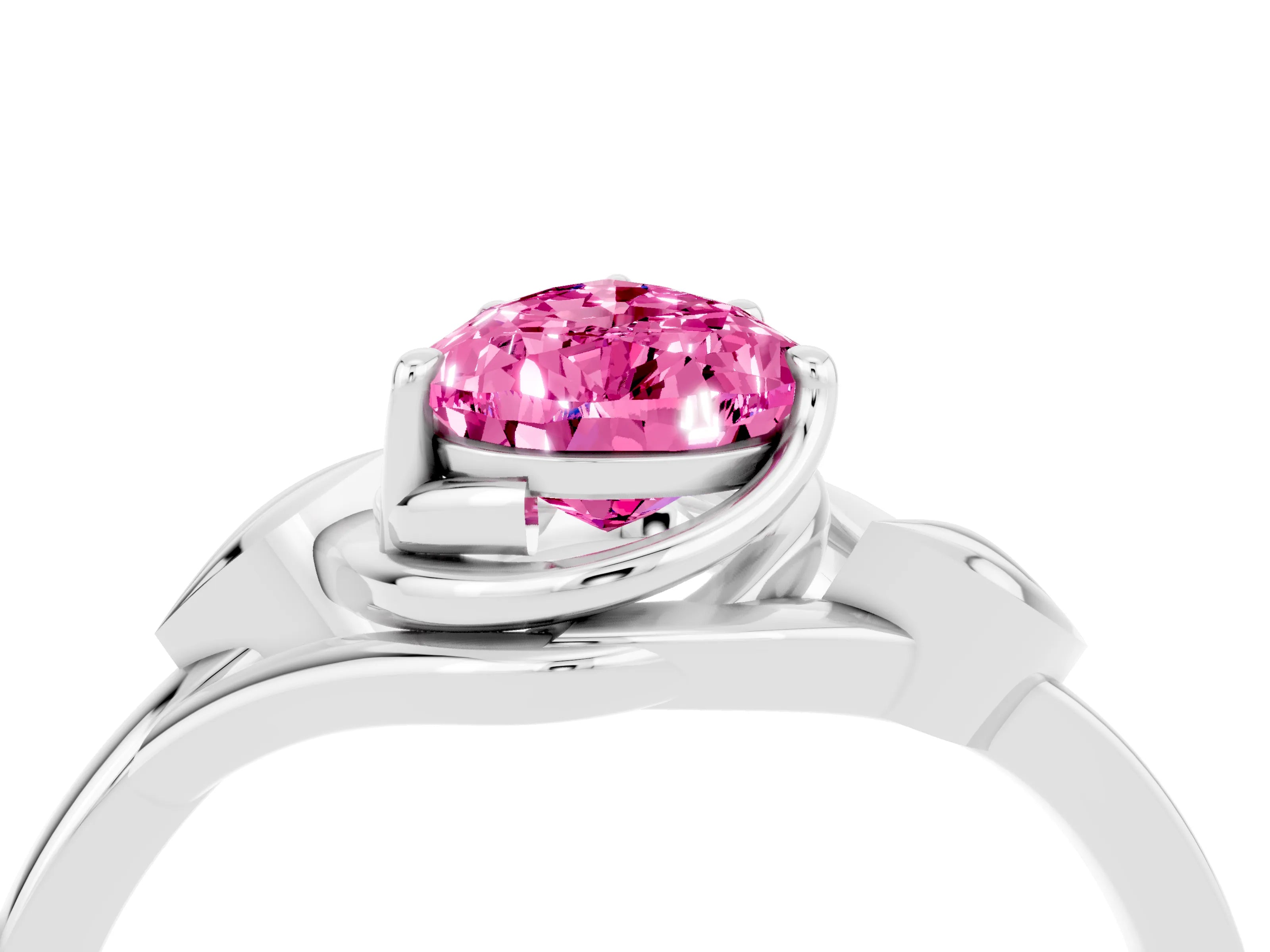 White gold Pear Cut Pink Sapphire Solitaire Ring with Twist Band and Four-Prong Setting_16