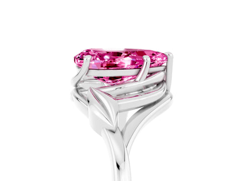 White gold Pear Cut Pink Sapphire Solitaire Ring with Twist Band and Four-Prong Setting_17