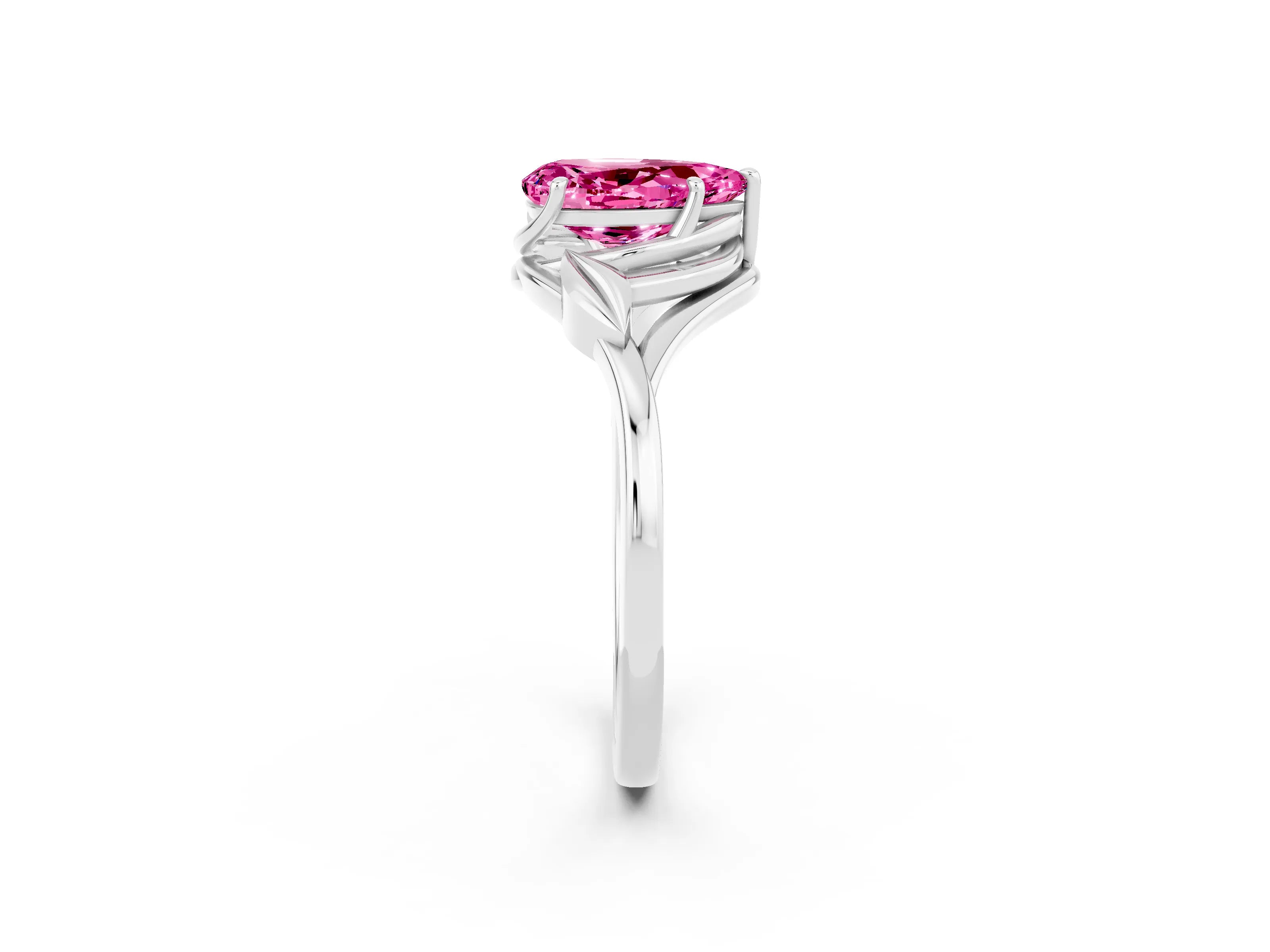 White gold Pear Cut Pink Sapphire Solitaire Ring with Twist Band and Four-Prong Setting_38