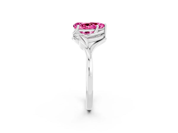 White gold Pear Cut Pink Sapphire Solitaire Ring with Twist Band and Four-Prong Setting