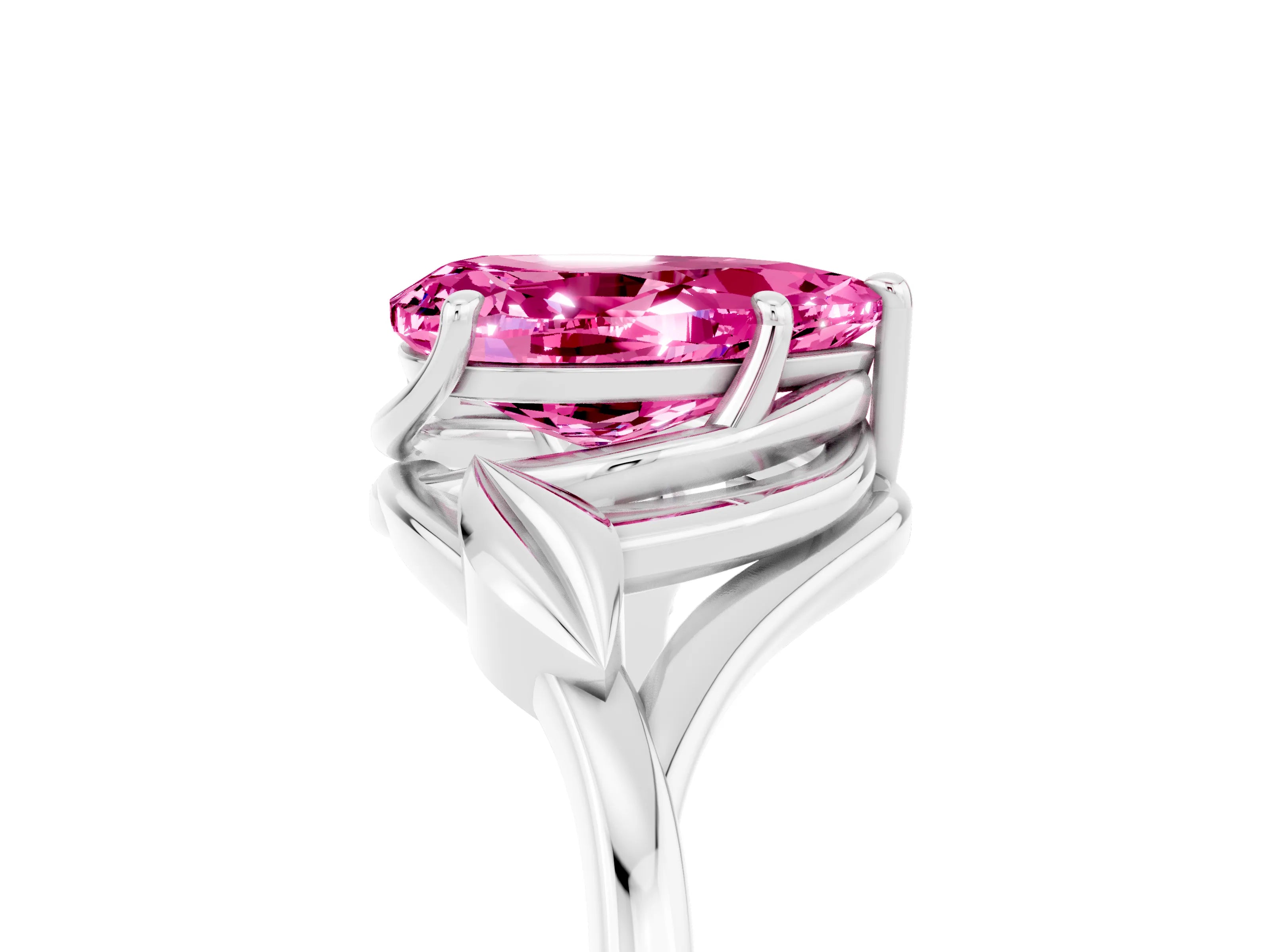 White gold Pear Cut Pink Sapphire Solitaire Ring with Twist Band and Four-Prong Setting_41