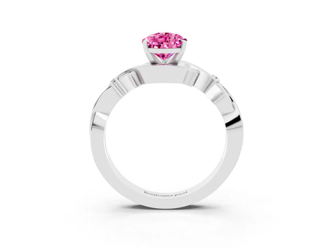 White gold Pear Cut Pink Sapphire Solitaire Ring with Twisted Band and Prong Setting_3