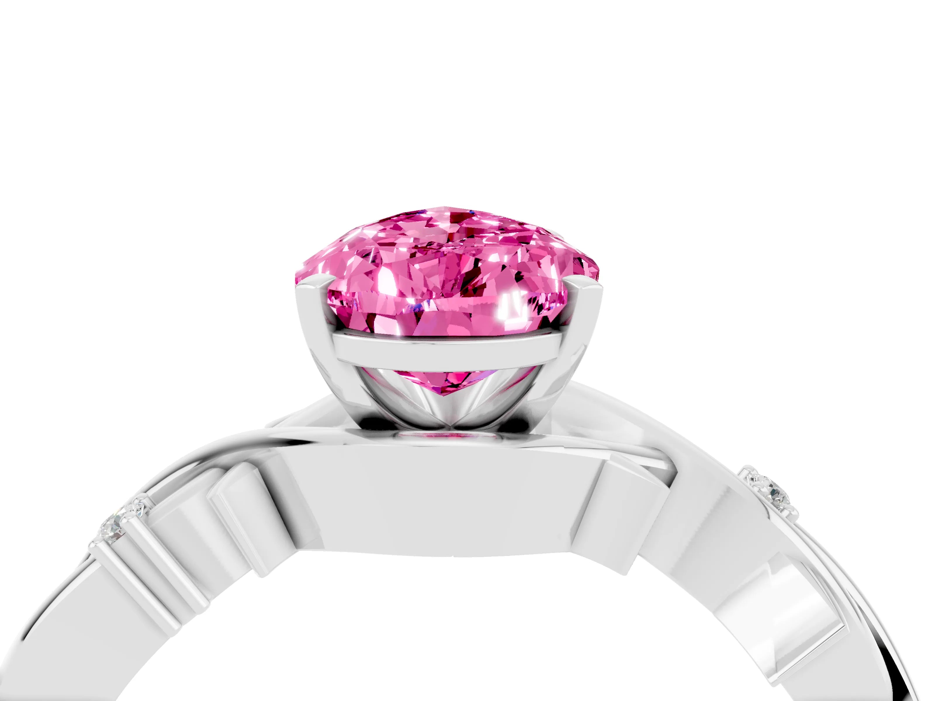 White gold Pear Cut Pink Sapphire Solitaire Ring with Twisted Band and Prong Setting_4