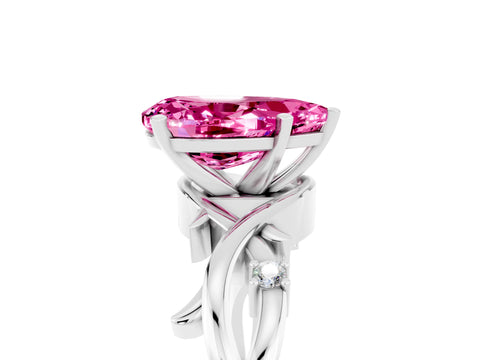 White gold Pear Cut Pink Sapphire Solitaire Ring with Twisted Band and Prong Setting_5