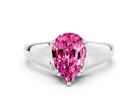 White gold Pear Cut Pink Sapphire Solitaire Ring with Wide Band and Prong Setting_24