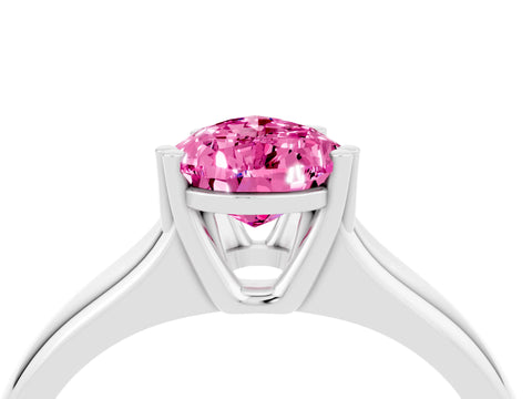 White gold Pear Cut Pink Sapphire Solitaire Ring with Wide Band and Prong Setting_28