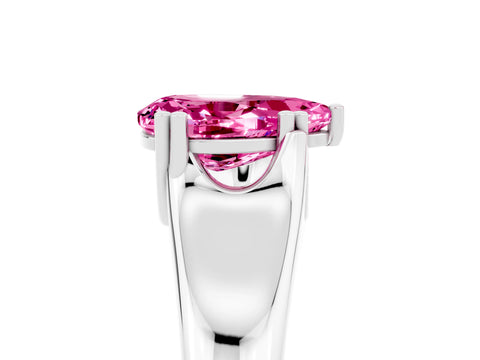 White gold Pear Cut Pink Sapphire Solitaire Ring with Wide Band and Prong Setting_29
