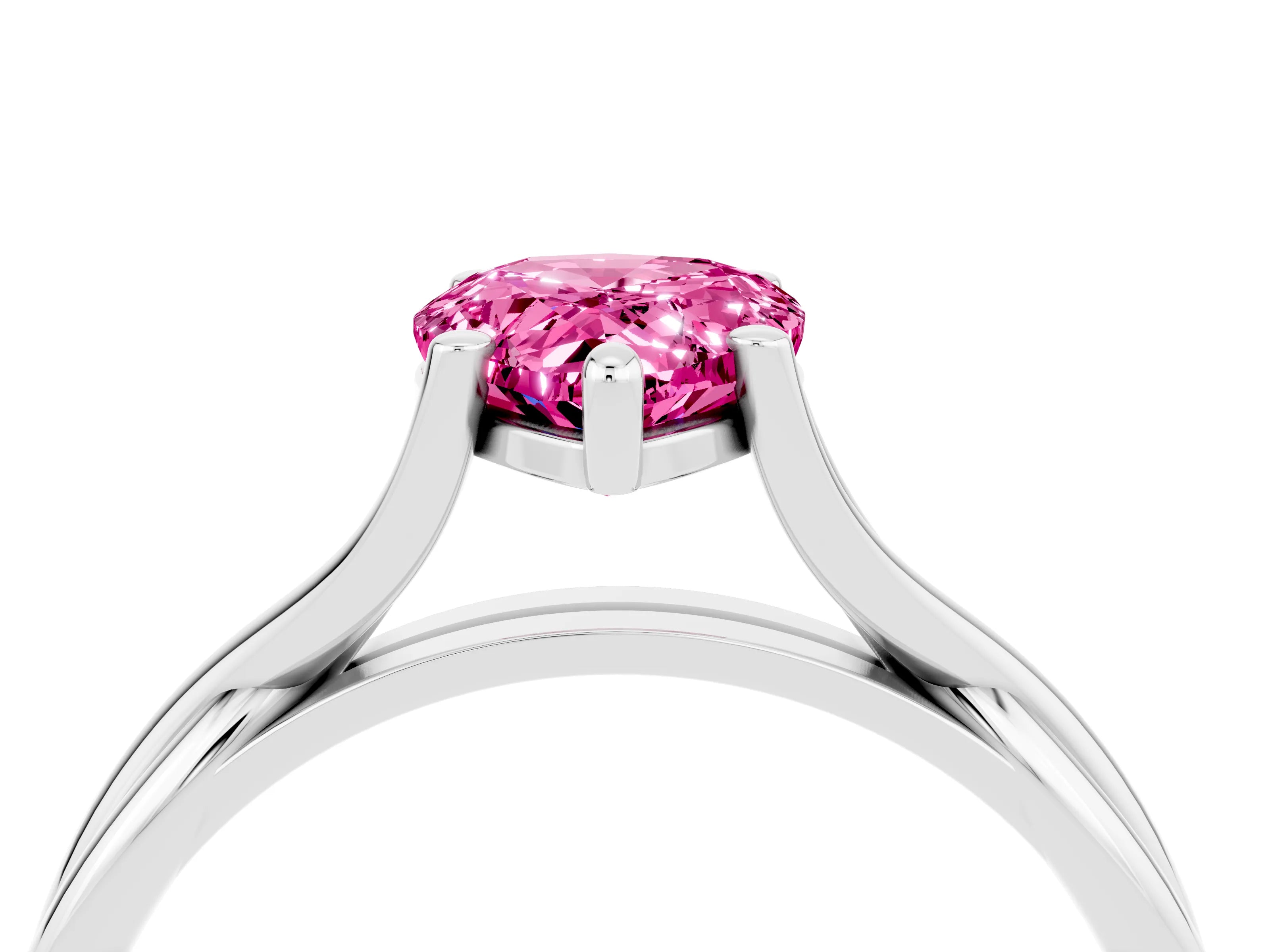White gold Pear Cut Pink Sapphire Solitaire Twist Band Prong Setting Ring_100