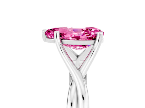 White gold Pear Cut Pink Sapphire Solitaire Twist Band Prong Setting Ring_101
