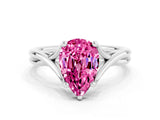 White gold Pear Cut Pink Sapphire Solitaire Twist Band Prong Setting Ring_96