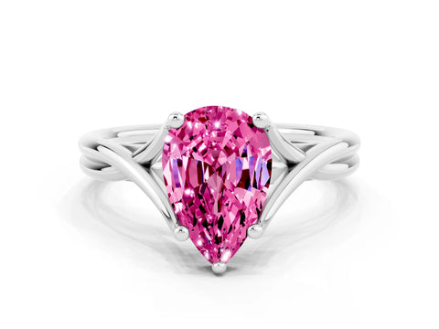 White gold Pear Cut Pink Sapphire Solitaire Twist Band Prong Setting Ring_96
