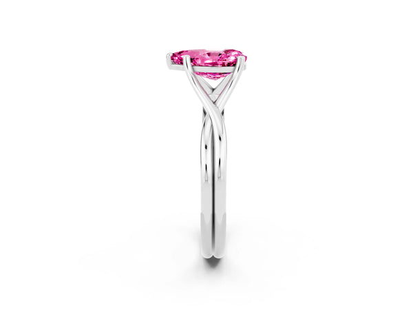 Platinum Pear Cut Pink Sapphire Solitaire Twist Band Prong Setting Ring