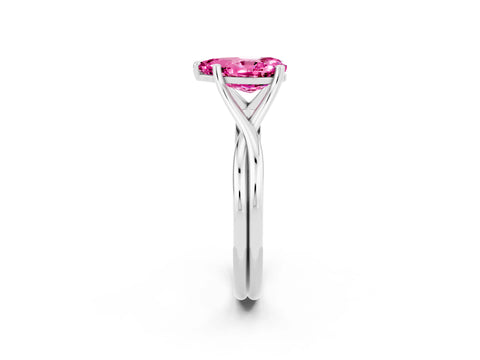 White gold Pear Cut Pink Sapphire Solitaire Twist Band Prong Setting Ring_98