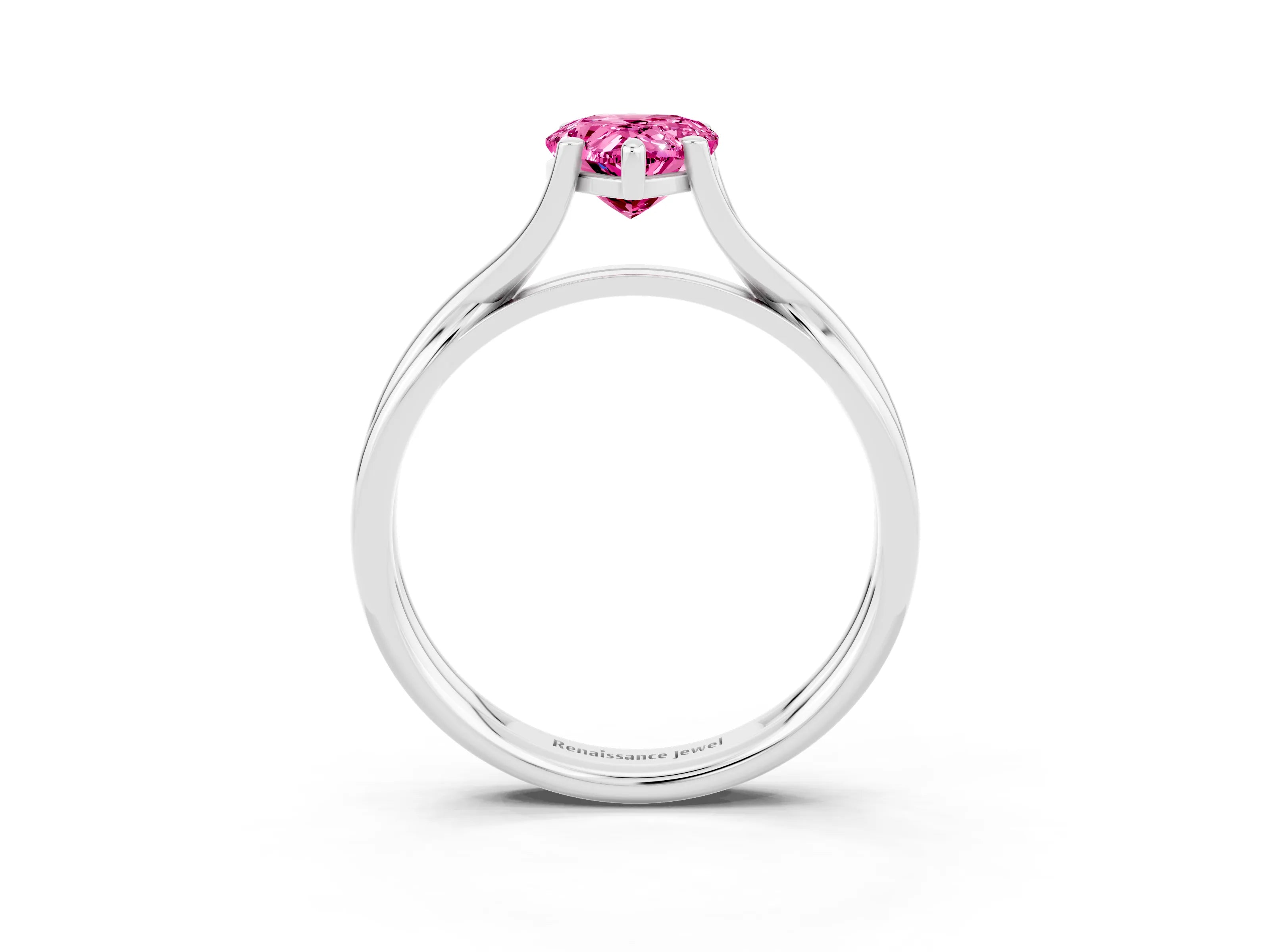 White gold Pear Cut Pink Sapphire Solitaire Twist Band Prong Setting Ring_99