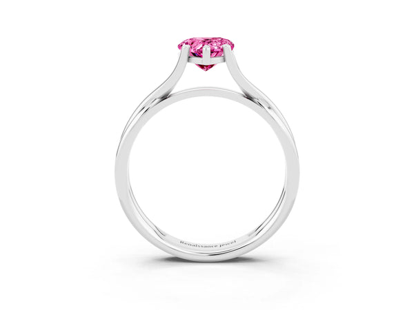 Silver Pear Cut Pink Sapphire Solitaire Twist Band Prong Setting Ring