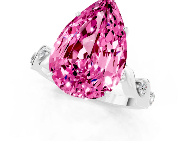 Platinum Pear Cut Pink Sapphire Solitaire Twisted Band with Round  Accents and Prong Setting