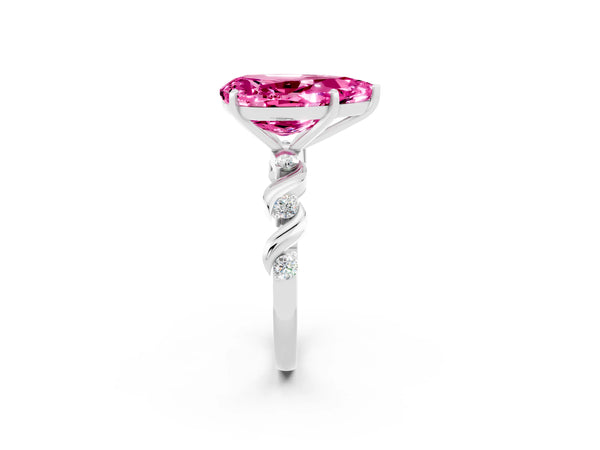 Silver Pear Cut Pink Sapphire Solitaire Twisted Band with Round  Accents and Prong Setting